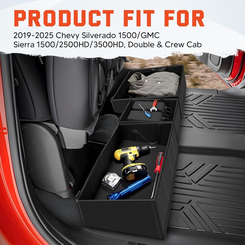 AUTOFIT Foldable Under Seat Storage Organizer for 2019-2025 2026 Chevy Silverado/GMC Sierra 1500 & 2020-2025 2500HD/3500HD - 600D Oxford Cloth Double & Crew Cab Underseat Waterproof Tool Box Accessory - Image 4
